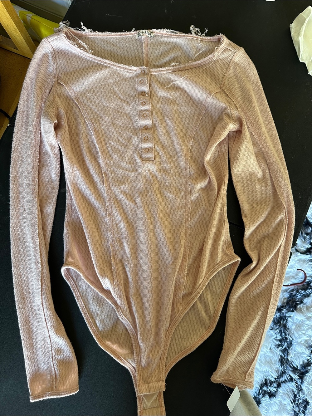 Free People Ribbed Henley Bodysuit - Light Pink